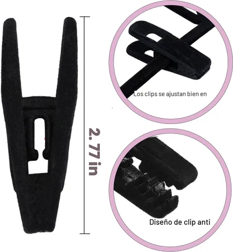 Miniatura 5 de Tinfol Clips de terciopelo para colgar, paquete de 24 clips negros para colgar pantalones, alfiler de ropa de apertura grande, clip fuerte flocado