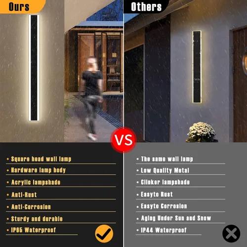 Miniatura 85 de Luz de pared exterior moderna de 47 pulgadas, accesorios de iluminación exterior de acrílico negro de 3000K, montaje en pared, luces de porche