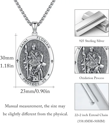 Miniatura 211 de Collar con colgante de plata de ley 925 con medalla de San Patrón, joyería religiosa para hombres y mujeres, con cadena de acero inoxidable 316L