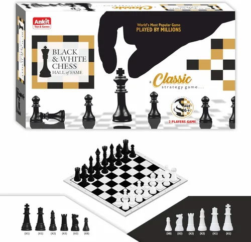 Ankit Toys & Games Juego de ajedrez en blanco y negro – Juego de estrategia duradero y portátil para niños y adultos a partir de 6 años, perfecto