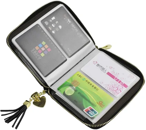 Miniatura 3 de Lacheln Tarjetero para mujeres y hombres RFID pequeñas carteras de tarjetas de crédito organizador de dinero Negro 40 ranuras Cartera RFID