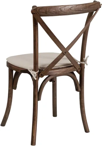 Miniatura 5 de Flash Furniture HERCULES Series Silla apilable de madera americana con respaldo cruzado con cojín Temprano americano