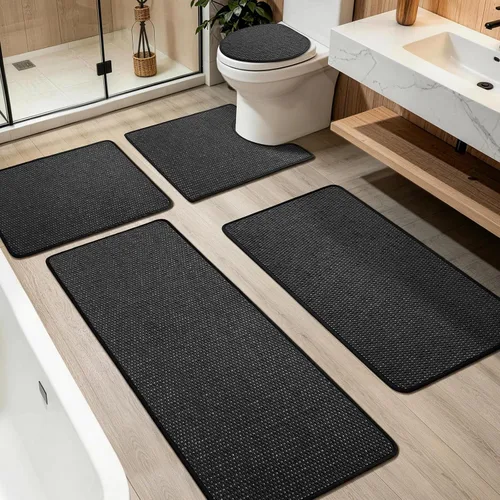 Miniatura 21 de YIHOUSE Juego de alfombras de baño de 3 piezas, alfombras de baño suaves de pelo bajo, tapetes de baño delgados antideslizantes, de secado rápido