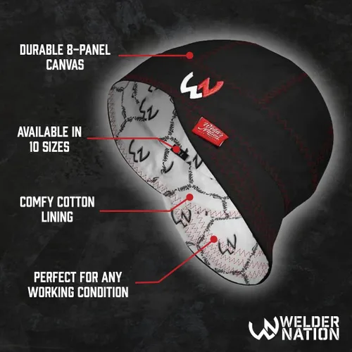 Miniatura 3 de Welder Nation 8 paneles 10 oz Gorra de soldadura premium 100% algodón interior y exterior de lona de pato - Protectora, duradera, resistente