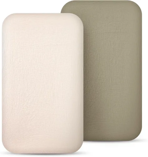 lulumoon Sábanas de muselina para moisés para bebé: sábanas ajustables suaves para moisés de cabecera para niños y niñas Oliva y Crema