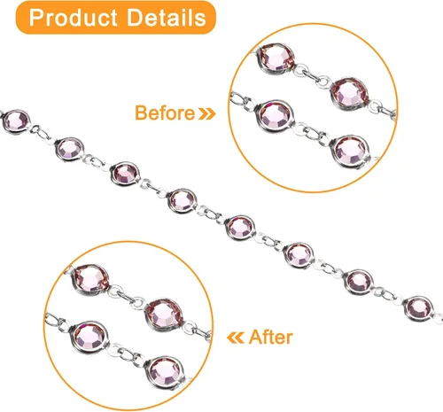Miniatura 3 de uxcell Cadena de diamantes de imitación morados de 2 yardas a granel con cadena de latón chapada en plata para hacer joyas, manualidades, pulseras