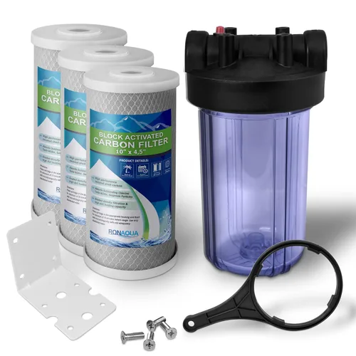 Sistema purificador de filtro de agua transparente de alta capacidad de 10 x 4.5 pulgadas para toda la casa con botón de alivio de presión, puerto