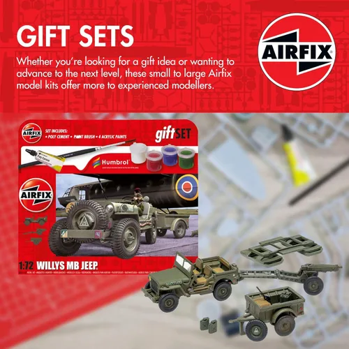 Miniatura 2 de Airfix Model Tank - A55117A - Juego de regalo colgante - Willys MB Jeep, kits de modelos de plástico para adultos y niños de 14 años en adelante