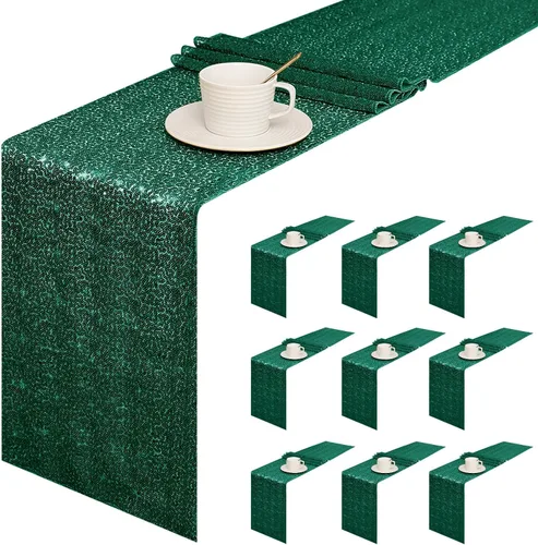 Miniatura 29 de Sugargirl Paquete de 10 caminos de mesa de lentejuelas de 12 x 72 pulgadas, camino de mesa verde manzana con purpurina para suministros de fiesta