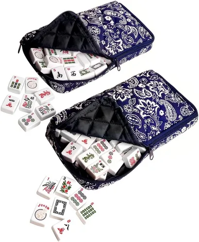 Miniatura 2 de Juego de Mahjong americano por Linda Li™,166 azulejos blancos, 4 rack todo incluido, bolsa suave Azul Paisley, juego Mahjongg completo