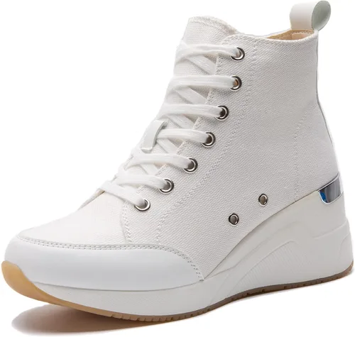 Cestfini Graffiti - Tenis altos para mujer, transpirables, color blanco y negro, con plataforma, con cordones, zapatos de lona para mujer