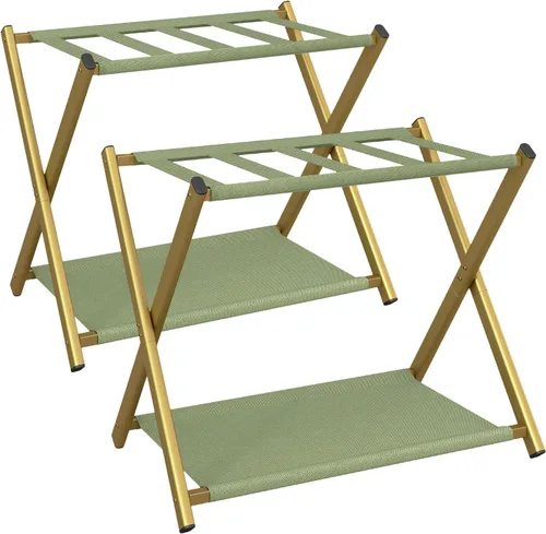 Miniatura 12 de IBUYKE TLR002B - Portaequipajes para todos los tamaños de maleta, soporte plegable para maleta con estante de almacenamiento de tela, fácil