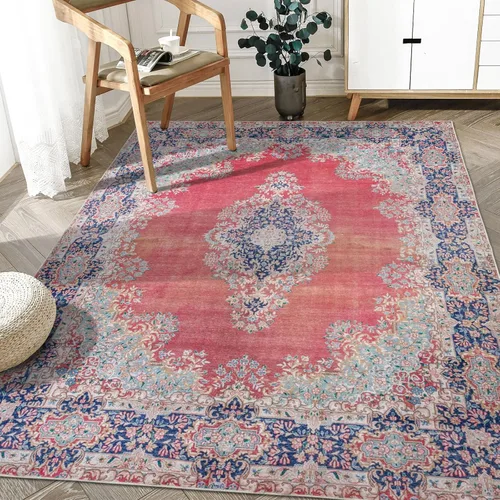 Miniatura 34 de DECOMALL Alfombra lavable de 2 pies 6 x 9 pies, alfombra para pasillo con respaldo de goma, antideslizante para cocina Rojo rosa