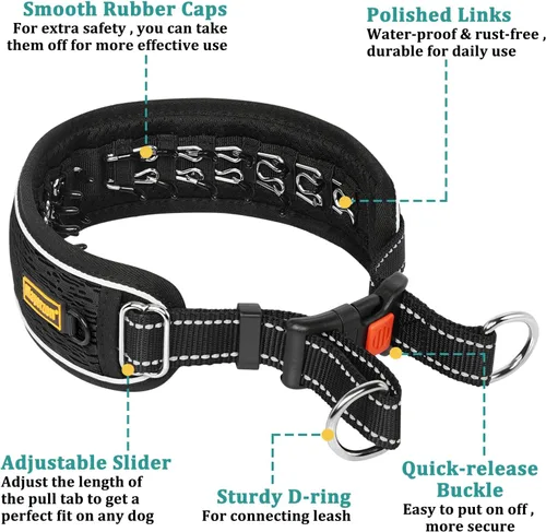 Miniatura 2 de Mayerzon Martingale - Collar antitirones para perros grandes y medianos, Pitbull Pastor alemán rottweilers, patentado reflectante anti tirones, Negro