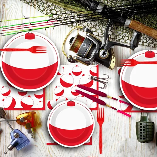 Miniatura 6 de ZOIIWA 96 Piezas Juego de Vajilla para Fiesta de Pesca, Servilletas, Platos de Mesa para Decoración Temática de Pesca, Suministros para Cumpleaños