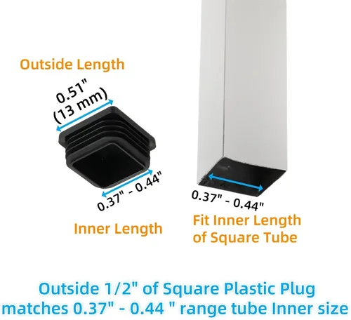 Miniatura 2 de Tapones de plástico para extremos de tubo cuadrado de 1/2 pulgada, tapones de extremo de silla de 0.5 pulgadas (0.512 in), tapones de tubo de 1/2 x
