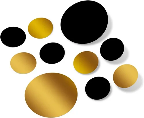 Calcomanías de pared de vinilo negro/dorado metálico, círculos de 2 y 4 pulgadas (30 calcomanías)