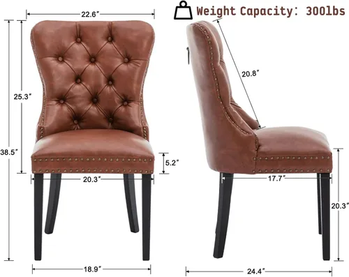 Miniatura 2 de Shunzhi Juego de 2 sillas de comedor de cuero beige, modernas de mediados de siglo, sillas de cocina tapizadas con capitoné, sillas auxiliares
