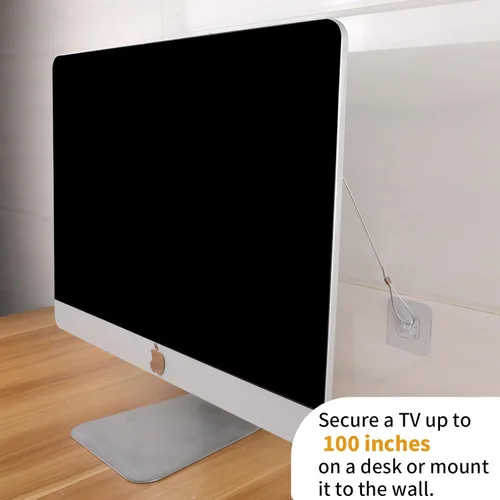 Miniatura 6 de Paquete de 10 correas ajustables de seguridad de acero inoxidable para TV, sin taladro, adhesivas, anti-punta, anclajes para muebles a prueba