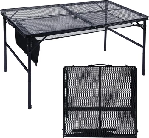 Miniatura 10 de JOUYEK Mesa plegable para parrilla, mesa de camping portátil de 3 x 2 pies, mesas de metal de altura ajustable con escritorio de malla y bolsa