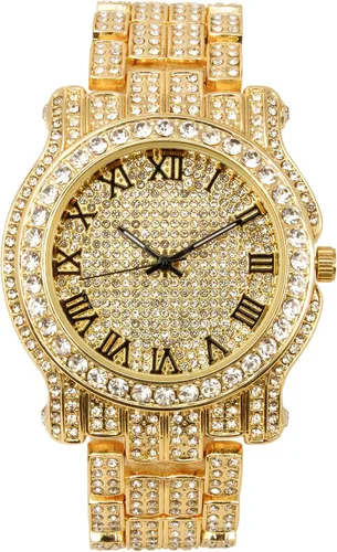 Miniatura 21 de Charles Raymond Bling-ed Out Ultimate Hip Hop Royalty Reloj para hombre con número romano de fácil lectura o indicadores de tiempo de diamantes