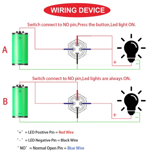Miniatura 6 de 6Pcs Interruptor de botón de cierre led de 12mm con carcasa negra y pre-cableado, interruptor de botón a prueba de agua IP65, 1NO 1 normalmente, B.