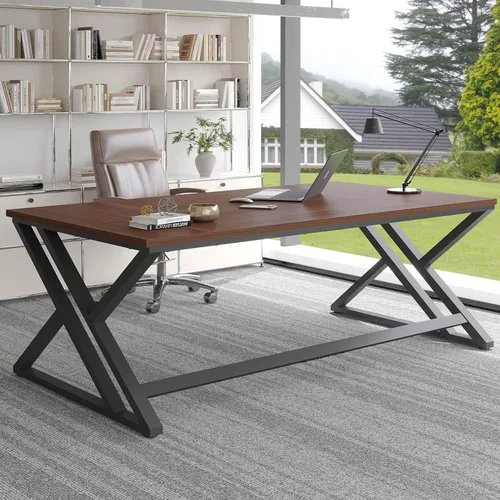 Miniatura 9 de LVB 78.7" Escritorio para computadora, escritorio industrial extra largo de madera para oficina en casa, escritorio grande rústico moderno de metal