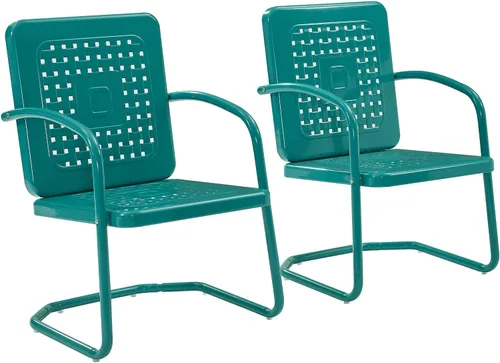 Miniatura 16 de Crosley Furniture Bates - Juego de 2 sillas para exteriores, sillas de patio de metal retro para comedor, porche, terraza, balcón, color rojo