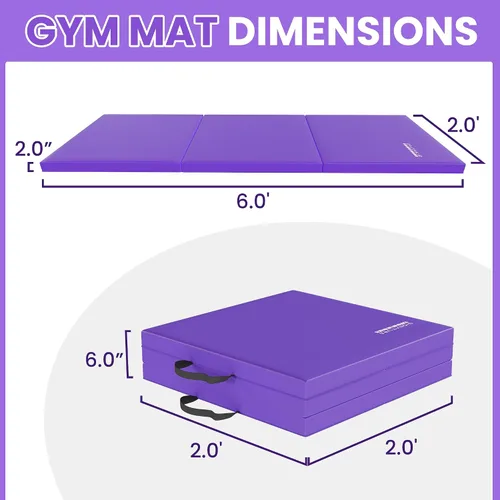 Miniatura 2 de Fitvids Esterilla de gimnasia plegable para hacer ejercicio, 2 x 6 x 2 pulgadas, con asas de transporte, de alta densidad, antidesgarros, portátil