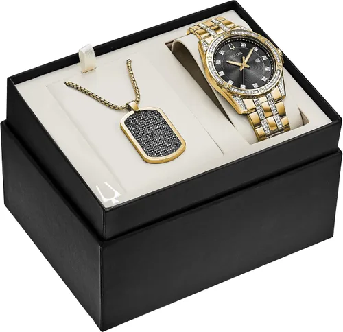Miniatura 2 de Bulova Juego de caja de reloj calendario de cuarzo para hombre cristal de acero inoxidable tono dorado Modelo 98K107 Tono dorado Vestido