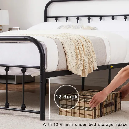 Miniatura 6 de VECELO Base de cama, plataforma de metal tamaño Queen con cabecero y estribo, base de colchón de soporte de listones de acero de alta calidad,