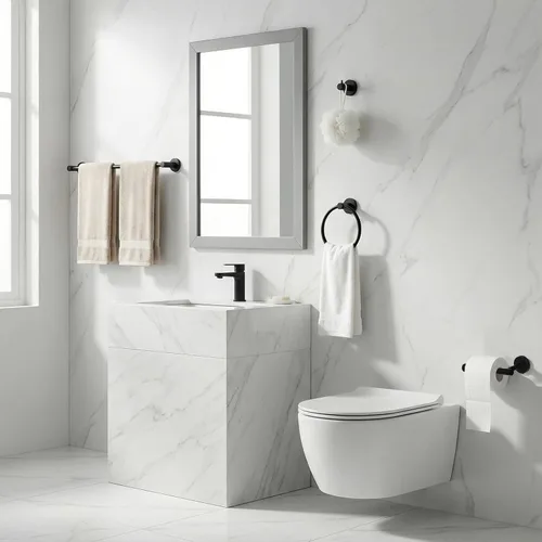 Miniatura 2 de Juego de 10 accesorios de baño negro mate, juego de toallas de baño ajustables de 14.5-24 pulgadas, juego de accesorios de baño de acero inoxidable