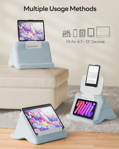 Miniatura 2 de SAIJI Soporte de almohada para tablet iPad mini soporte para Kindle para regazo en la cama, con elevador y clip multifunción ajustable en ángulo Azul
