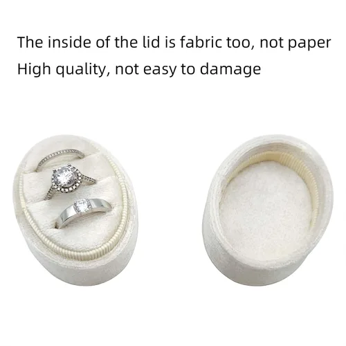 Miniatura 5 de Caja de anillos de terciopelo ovalada de 3 ranuras - Caja premium para anillos de boda de tres ranuras, organizador de joyería vintage hecho a mano