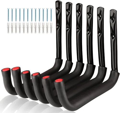 Ganchos para escaleras de almacenamiento de garaje, paquete de 6 perchas resistentes, estante de montaje en pared de 9.8 pulgadas con capacidad de
