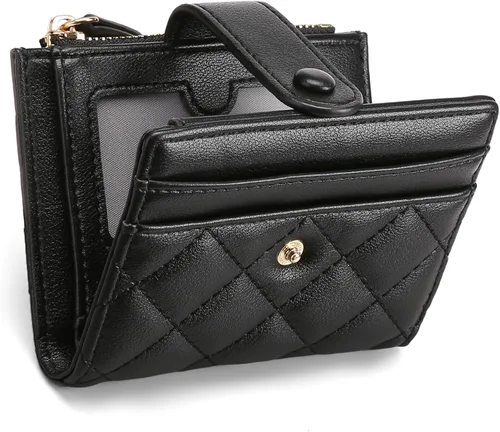 Miniatura 8 de GAEKEAO Billetera pequeña para mujer, de piel plegable, con bloqueo RFID, tarjetero para tarjetas de crédito, bolsillo con cremallera, monedero