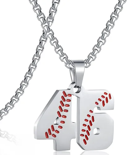 Miniatura 130 de SKQIR Colgante de número de jersey de béisbol para hombres y niños - Cadena de acero inoxidable para atletas - Negro