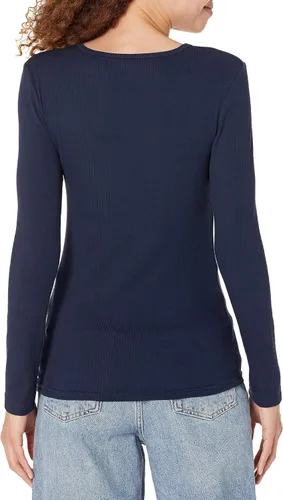 Miniatura 3 de Tienda Essentials Cuello redondo de punto acanalado de manga larga para mujer, ajuste delgado, paquete de 2