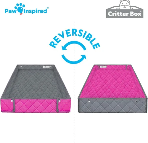 Miniatura 5 de Funda Lavable para Jaula Paw Inspired Critter Box, Ropa de Cama Reversible de Forro Polar con Bordes Elevados para Hurones, Conejos, Ratas, Gris/Rosa