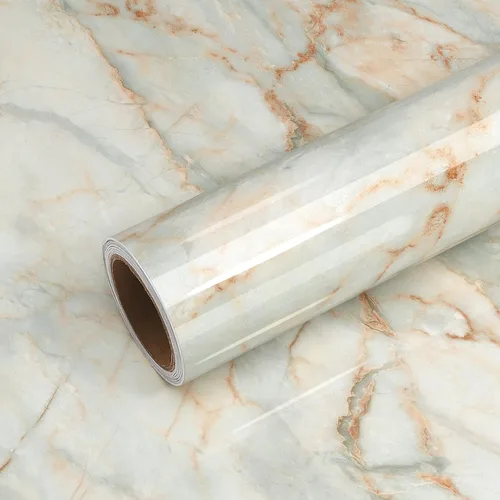 VEELIKE Papel de contacto de mármol azul dorado brillante de 15.7 x 118 pulgadas para encimeras, impermeable, despegar y pegar, papel tapiz de