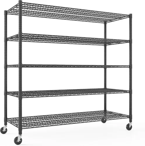 Miniatura 14 de Himimi Estantería de almacenamiento de alambre de acero resistente de 4 niveles, estantes de almacenamiento de metal ajustables con ruedas, estante