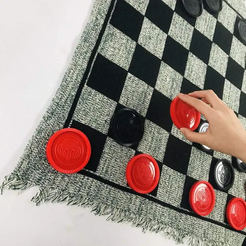Miniatura 6 de YH Poker Juego de damas gigantes 3 en 1 y juego de Tic Tac Toe con alfombra reversible, juego de mesa para interiores y exteriores para la familia