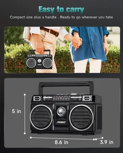 Miniatura 6 de PRUNUS 750 Radio AM FM Portátil con Bluetooth Altavoz Doble, Regalos para Papá y Mamá, Reproducción de Tarjeta USB/TF, Radios Recargables