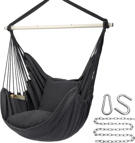 Miniatura 9 de Y- STOP Silla Hamaca Colgante Columpio de Cuerda, Máximo 500 Libras, 2 Cojines Incluidos, Silla Colgante Grande de Macramé con Bolsillo, Tejido