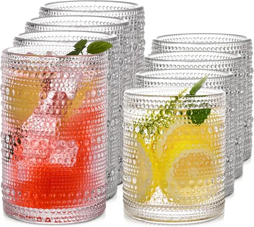 Miniatura 10 de Juego de 8 vasos para beber ámbar Hobnail de 15 onzas y vasos de cóctel de 12 onzas, vasos de cocina para cóctel, café helado, cerveza, té helado
