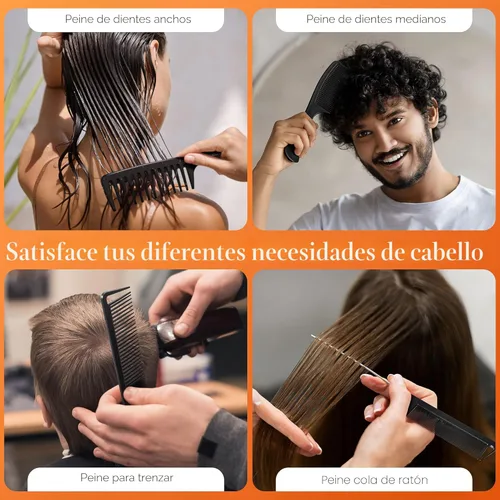 Miniatura 2 de SALON SILK 4 piezas Juego profesional de peines, peines de cola de rata de dientes anchos y finos, juego de corte y peinado para trenzado, barbero