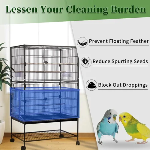 Miniatura 2 de Daoeny Cubierta Grande para Jaula de Pájaros, Protector de Semillas para Jaula de Pájaros, Red de Malla de Nylon Suave y Ajustable, Cubierta de Azul