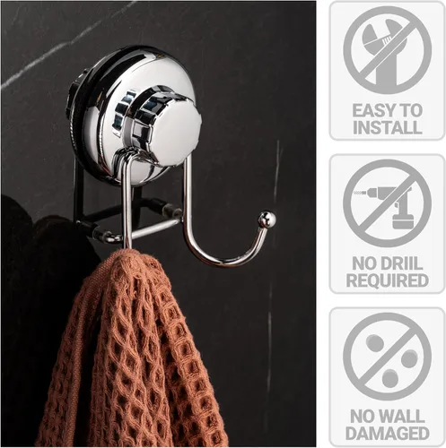 Miniatura 4 de HASKO Accessories - Potentes Ganchos con Ventosa de Succión al Vacío - Organizador para Toalla, Albornoz y Esponja - Fuertes Ganchos de Acero cromado