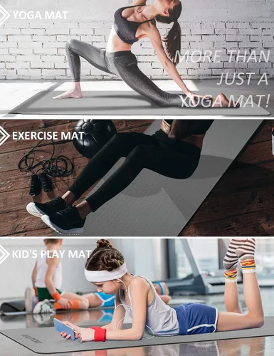 Miniatura 5 de Tapete de yoga con correa, 1/3 pulgadas extra gruesa, de doble cara, antideslizante, tapetes profesionales de TPE para mujeres y hombres, tapete