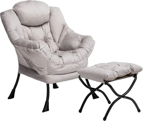 Miniatura 17 de HollyHOME - Silla perezosa con reposabrazos y bolsillo lateral, cómoda silla de sala de acento, sofá de ocio para sala de estar, recámara